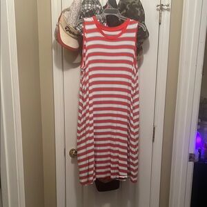 Striped Orange-Red and White Dress